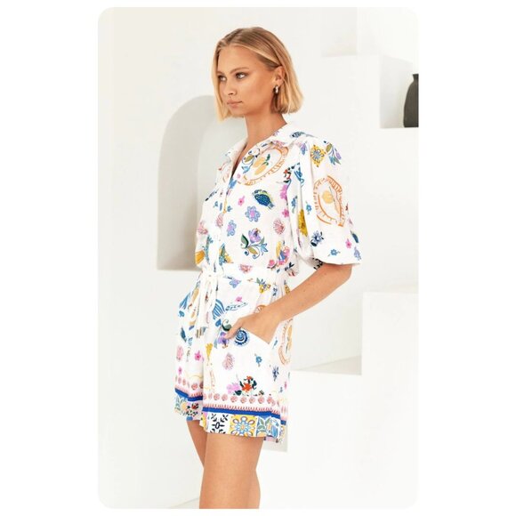 Label of Love Portafino Playsuit Short Sleeve Floral Romper sz L - Picture 3 of 13